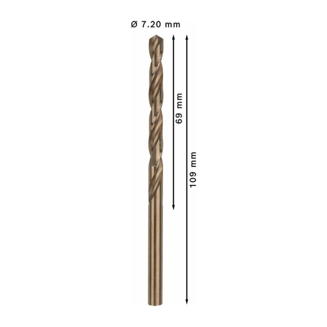 Bosch Punta trapano HSS-Co DIN 338 per metallo, 7,2x69x109mm