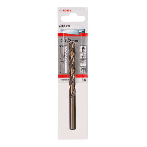 Bosch Punta trapano HSS-Co DIN 338 per metallo, 8,5x75x117mm