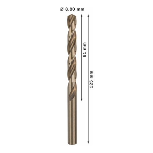 Bosch Punta trapano HSS-Co DIN 338 per metallo, 8,8x81x125mm