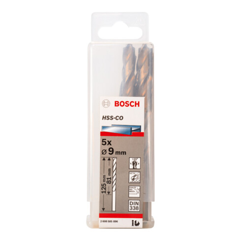 Bosch Punta trapano HSS-Co DIN 338 per metallo, 9x81x125mm
