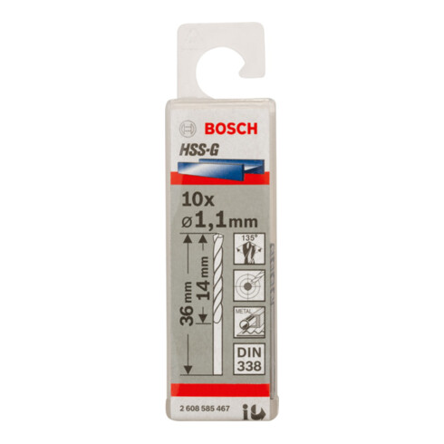 Bosch Punta trapano HSS-G DIN 338 per metallo, 1,1x14x36mm