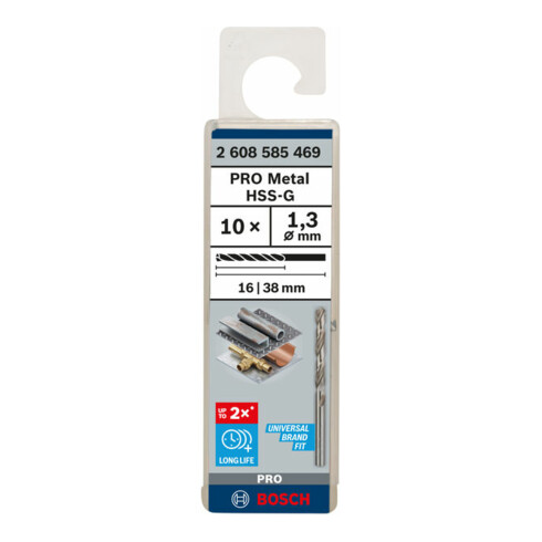 Bosch Punta trapano HSS-G DIN 338 per metallo, 1,3x16x38mm