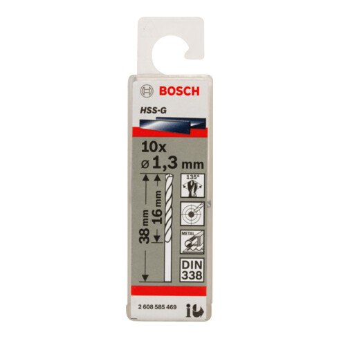 Bosch Punta trapano HSS-G DIN 338 per metallo, 1,3x16x38mm
