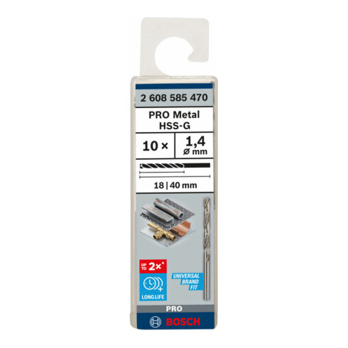 Bosch Punta trapano HSS-G DIN 338 per metallo, 1,4x18x40mm