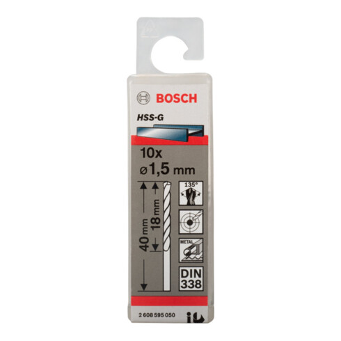 Bosch Punta trapano HSS-G DIN 338 per metallo, 1,5x18x40mm