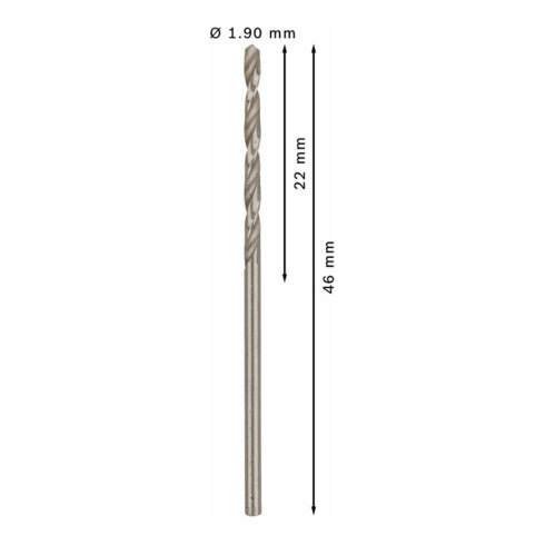 Bosch Punta trapano HSS-G DIN 338 per metallo, 1,9x22x46mm
