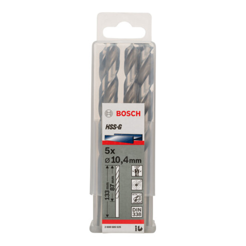 Bosch Punta trapano HSS-G DIN 338 per metallo, 10,4x87x133mm