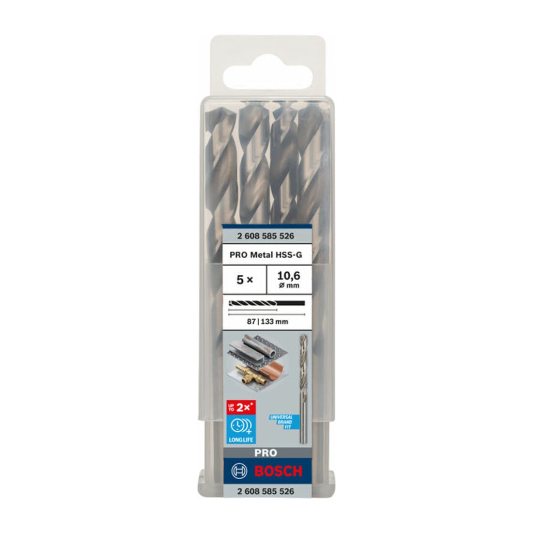 Bosch Punta trapano HSS-G DIN 338 per metallo, 10,6x87x133mm