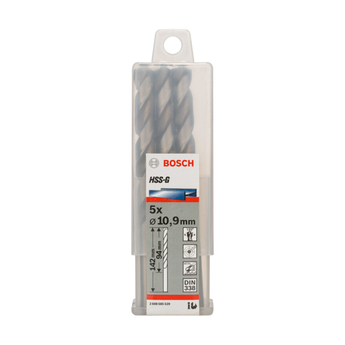 Bosch Punta trapano HSS-G DIN 338 per metallo, 10,9x94x142mm