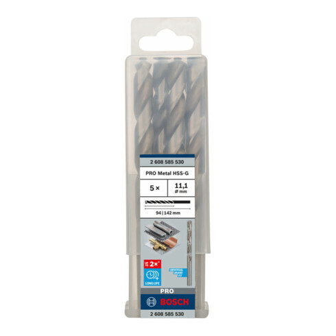 Bosch Punta trapano HSS-G DIN 338 per metallo, 11,1x94x142mm