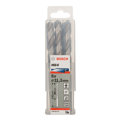 Bosch Punta trapano HSS-G DIN 338 per metallo, 11,3x94x142mm