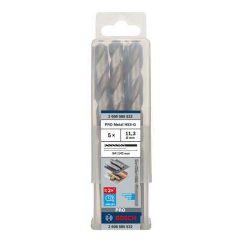 Bosch Punta trapano HSS-G DIN 338 per metallo, 11,3x94x142mm