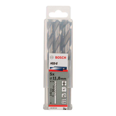 Bosch Punta trapano HSS-G DIN 338 per metallo, 11,8x94x142mm