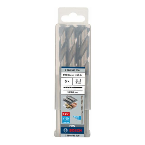 Bosch Punta trapano HSS-G DIN 338 per metallo, 11,8x94x142mm