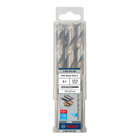 Bosch Punta trapano HSS-G DIN 338 per metallo, 12,5x101x151mm