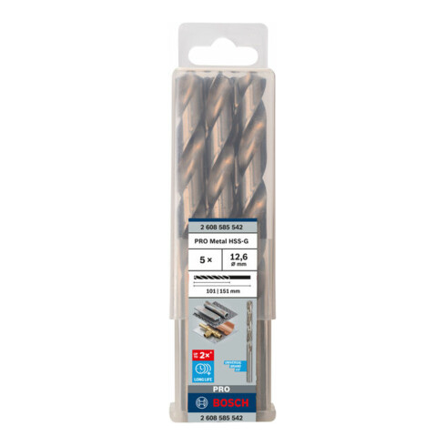 Bosch Punta trapano HSS-G DIN 338 per metallo, 12,6x101x151mm