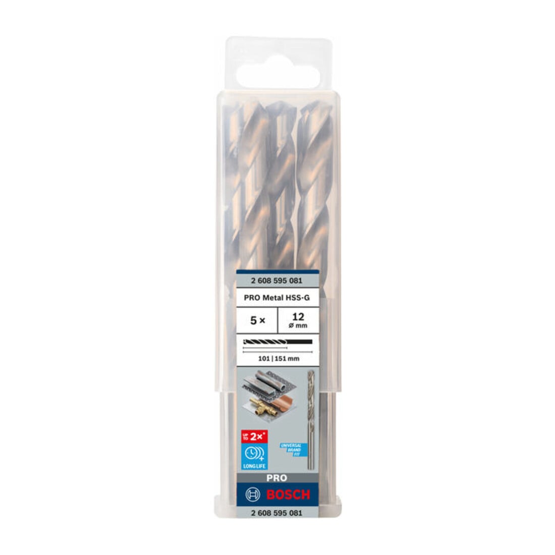 Bosch Punta trapano HSS-G DIN 338 per metallo, 12x101x151mm