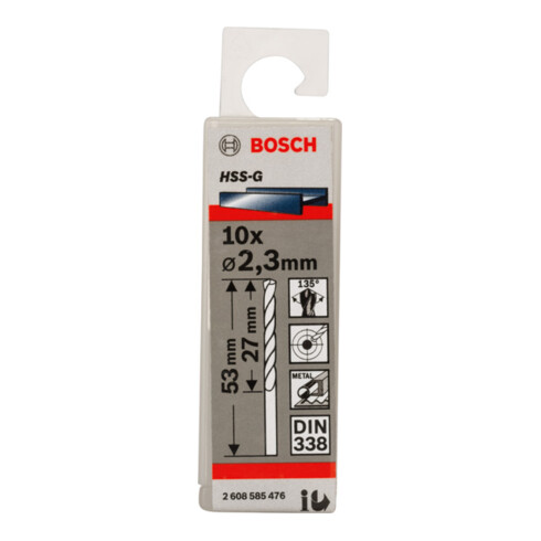 Bosch Punta trapano HSS-G DIN 338 per metallo, 2,3x27x53mm