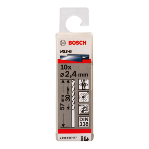 Bosch Punta trapano HSS-G DIN 338 per metallo, 2,4x30x57mm