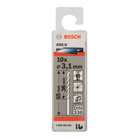 Bosch Punta trapano HSS-G DIN 338 per metallo, 3,1x36x65mm