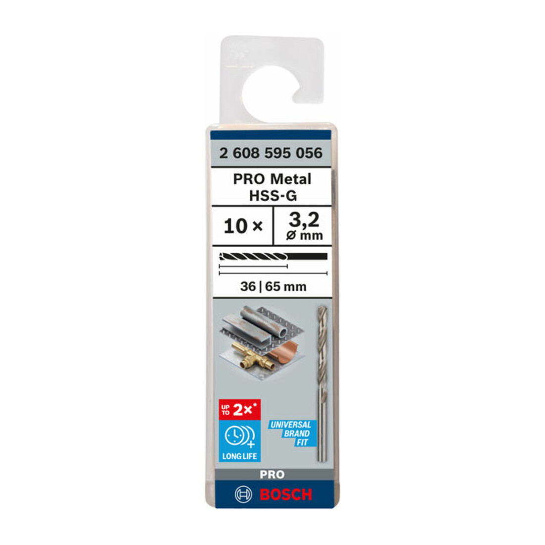 Bosch Punta trapano HSS-G DIN 338 per metallo, 3,2x36x65mm