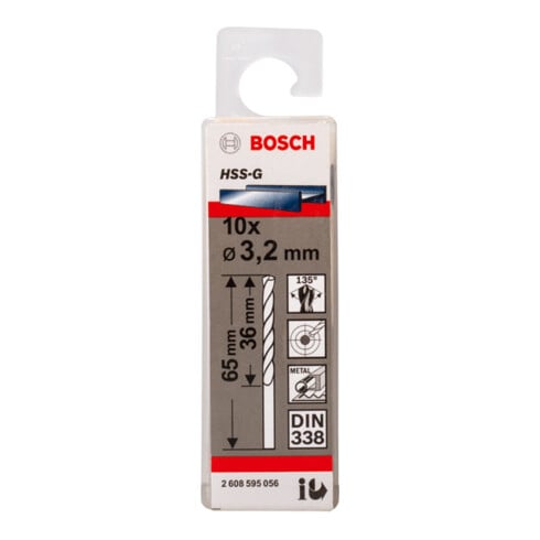 Bosch Punta trapano HSS-G DIN 338 per metallo, 3,2x36x65mm