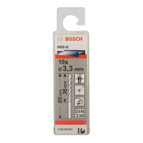 Bosch Punta trapano HSS-G DIN 338 per metallo, 3,3x36x65mm