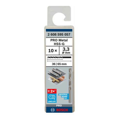 Bosch Punta trapano HSS-G DIN 338 per metallo, 3,3x36x65mm