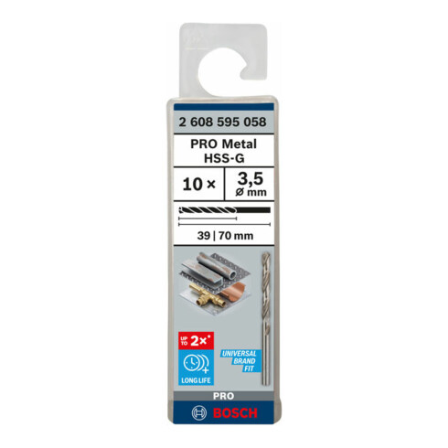Bosch Punta trapano HSS-G DIN 338 per metallo, 3,5x39x70mm