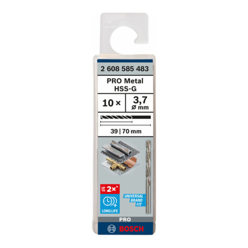 Bosch Punta trapano HSS-G DIN 338 per metallo, 3,7x39x70mm