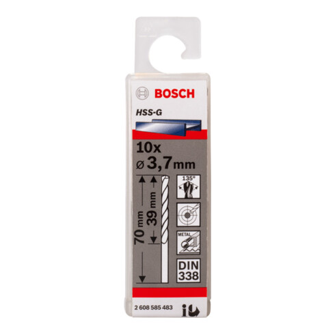 Bosch Punta trapano HSS-G DIN 338 per metallo, 3,7x39x70mm