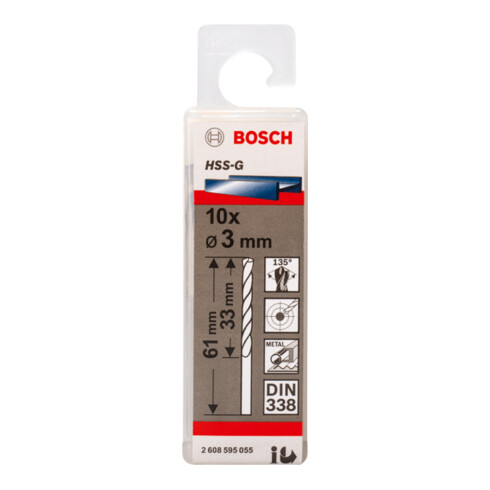 Bosch Punta trapano HSS-G DIN 338 per metallo, 3x33x61mm