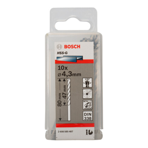 Bosch Punta trapano HSS-G DIN 338 per metallo, 4,3x47x80mm