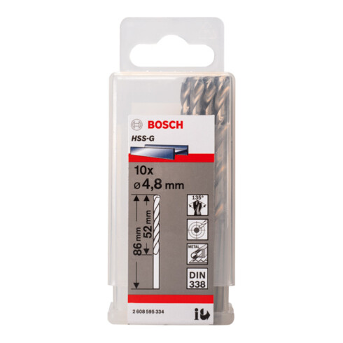 Bosch Punta trapano HSS-G DIN 338 per metallo, 4,8x52x83mm