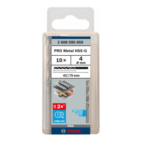 Bosch Punta trapano HSS-G DIN 338 per metallo, 4x43x75mm