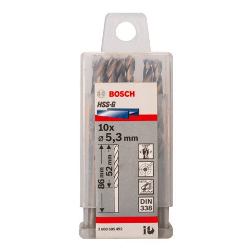 Bosch Punta trapano HSS-G DIN 338 per metallo, 5,3x52x86mm