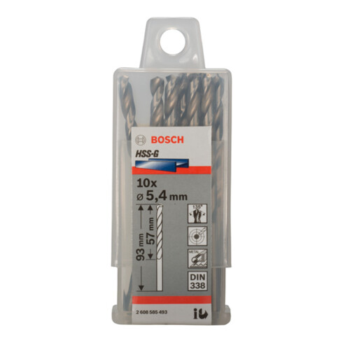 Bosch Punta trapano HSS-G DIN 338 per metallo, 5,4x57x93mm