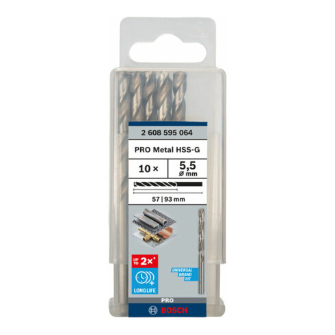 Bosch Punta trapano HSS-G DIN 338 per metallo, 5,5x57x93mm