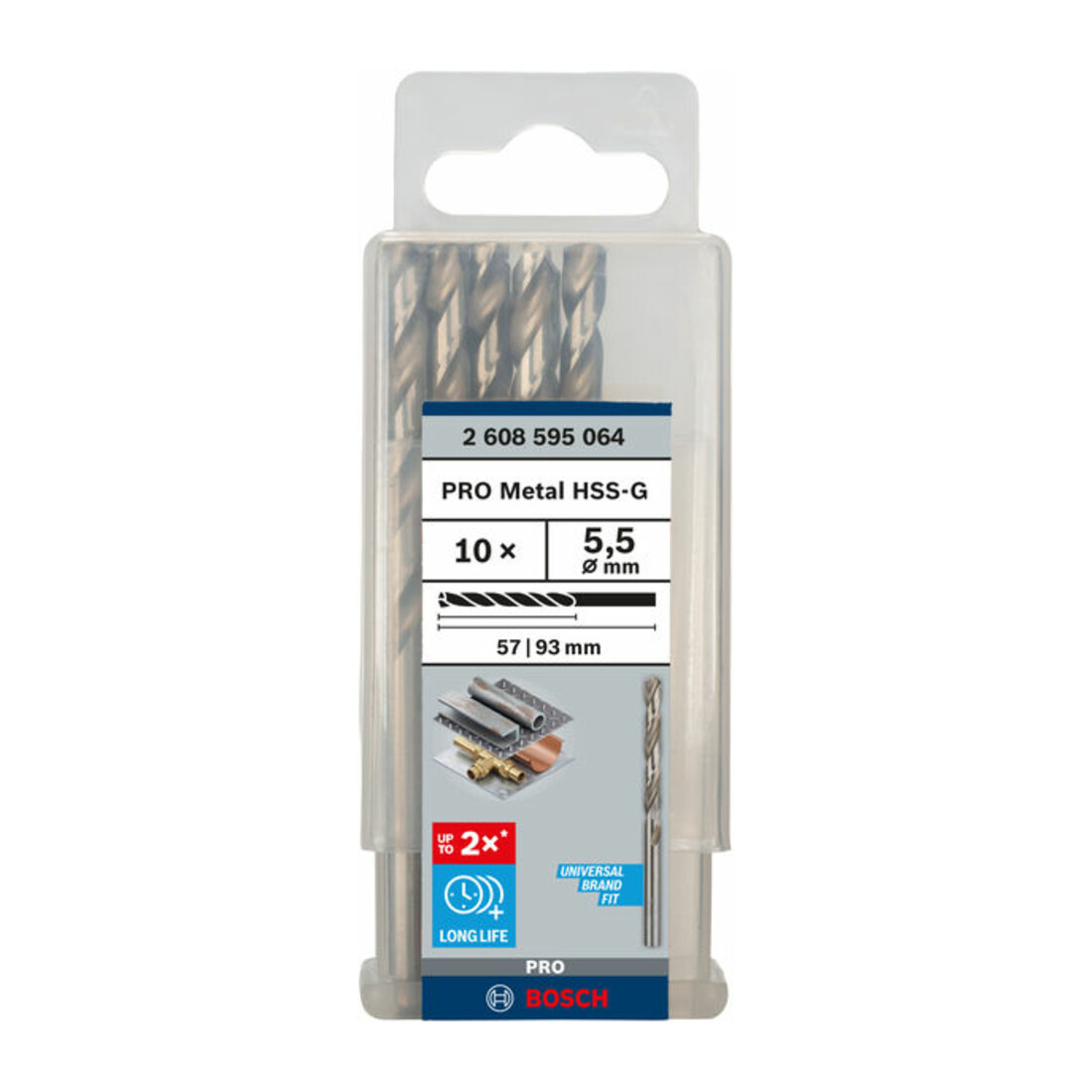 Bosch Punta trapano HSS-G DIN 338 per metallo, 5,5x57x93mm