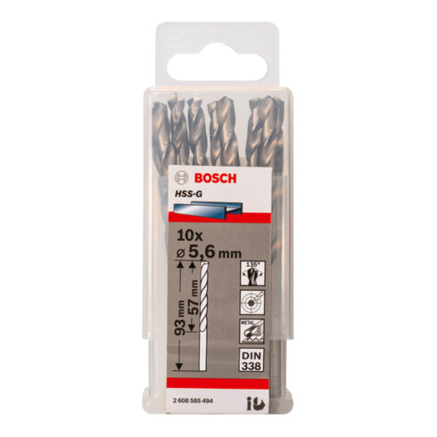 Bosch Punta trapano HSS-G DIN 338 per metallo, 5,6x57x93mm