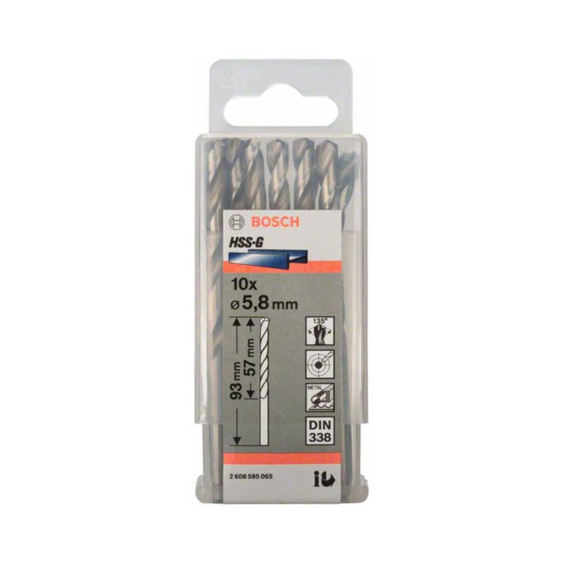 Bosch Punta trapano HSS-G DIN 338 per metallo, 5,8x57x83mm