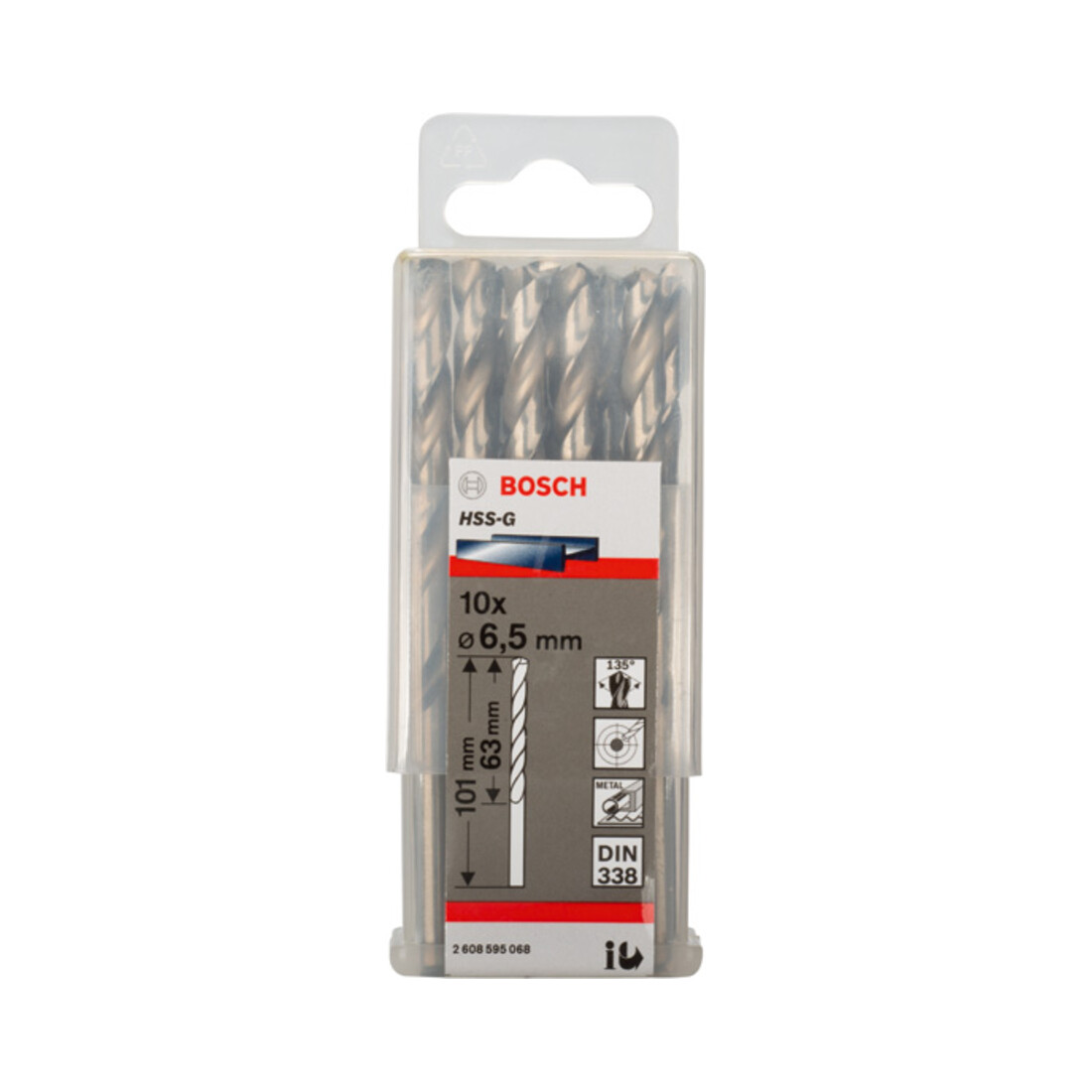 Bosch Punta trapano HSS-G DIN 338 per metallo, 6,5x63x101mm