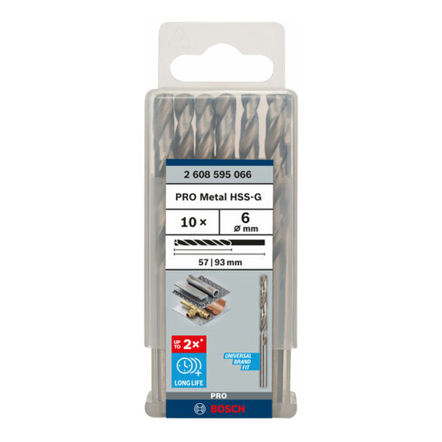 Bosch Punta trapano HSS-G DIN 338 per metallo, 6x57x93mm