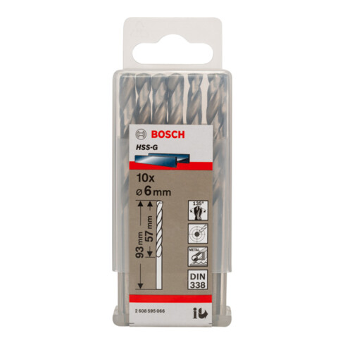Bosch Punta trapano HSS-G DIN 338 per metallo, 6x57x93mm