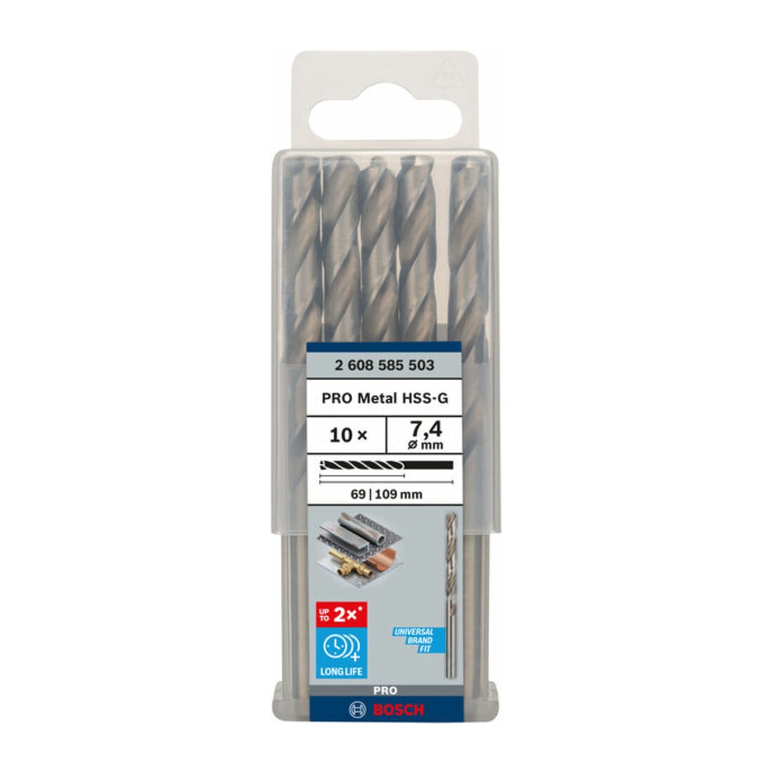 Bosch Punta trapano HSS-G DIN 338 per metallo, 7,4x69x109mm