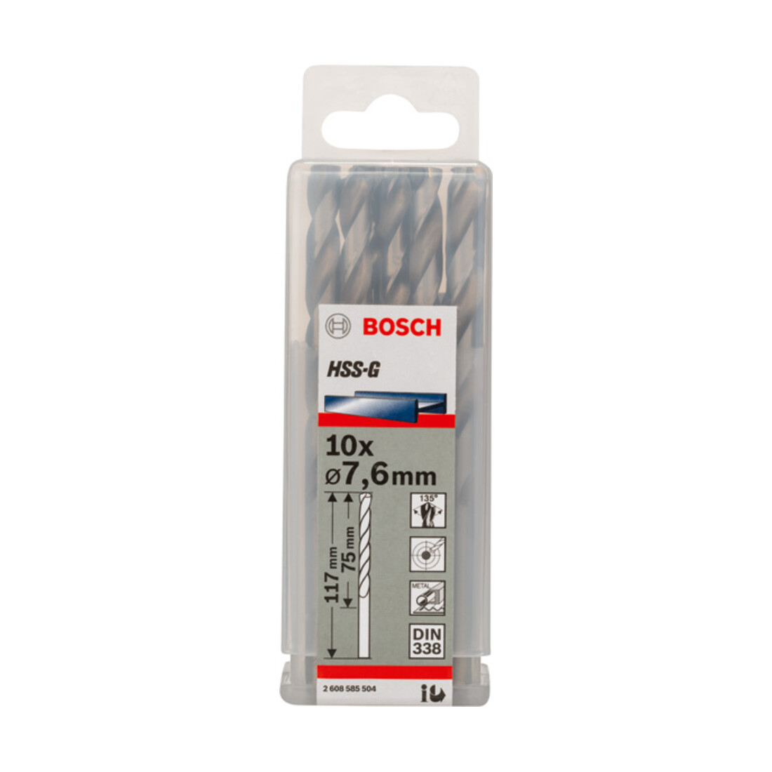Bosch Punta trapano HSS-G DIN 338 per metallo, 7,6x75x117mm