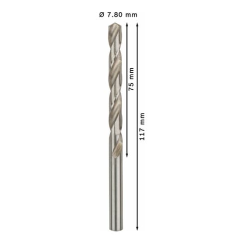 Bosch Punta trapano HSS-G DIN 338 per metallo, 7,8x75x117mm