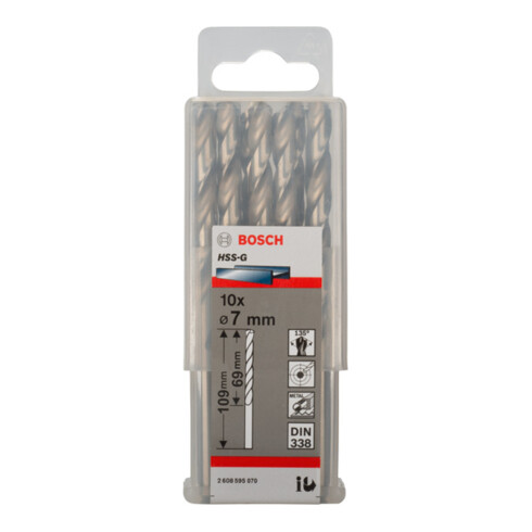 Bosch Punta trapano HSS-G DIN 338 per metallo, 7x69x109mm