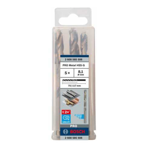 Bosch Punta trapano HSS-G DIN 338 per metallo, 8,1x75x117mm