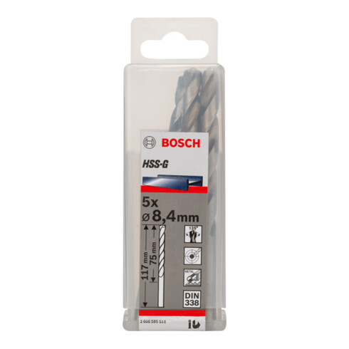 Bosch Punta trapano HSS-G DIN 338 per metallo, 8,4x75x117mm